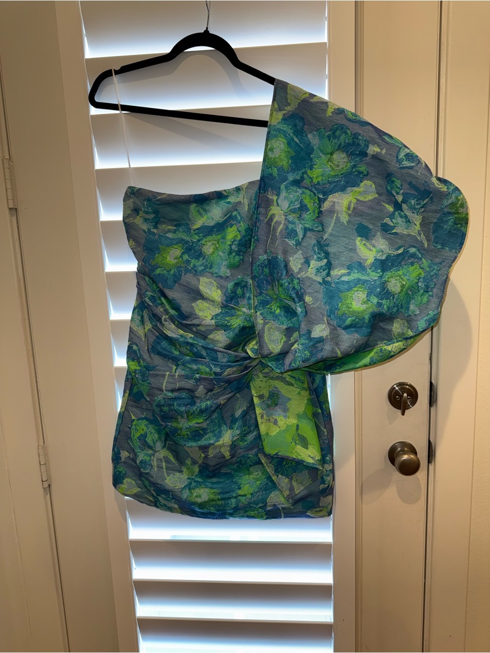 Lavender Brown One-Shoulder Floral Dress in Blue and Green